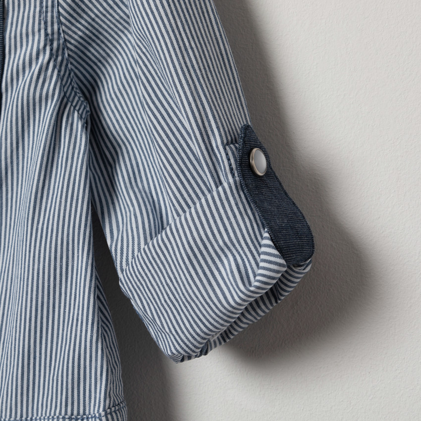 Robe manches longues à rayures et détails en chambray 