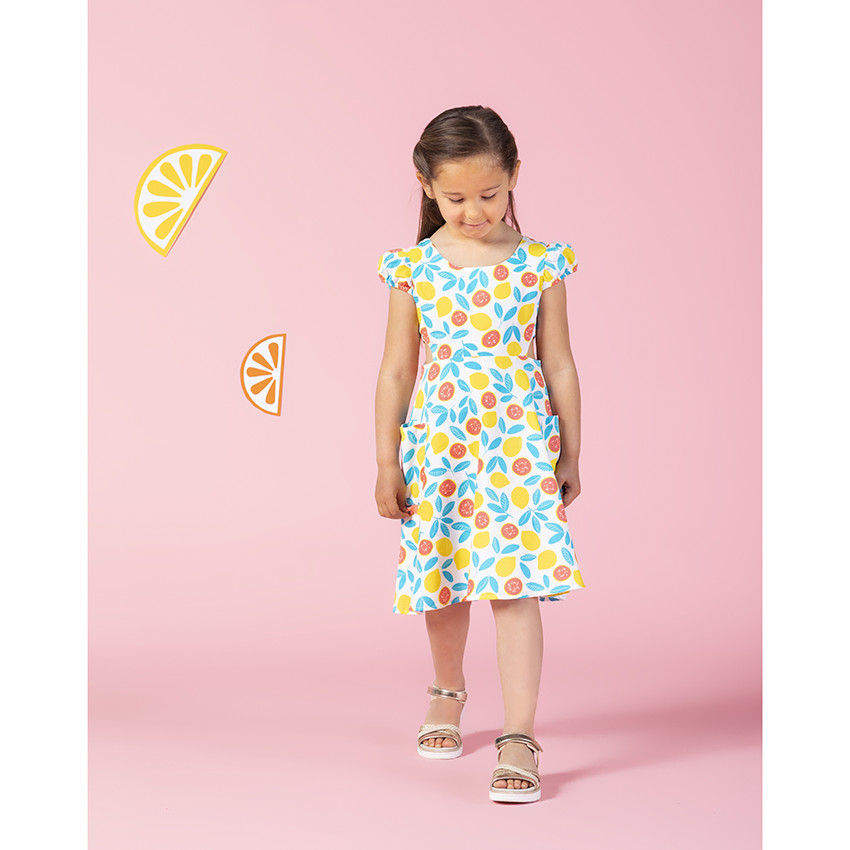 Robe à manches courtes imprimée fruits all-over 