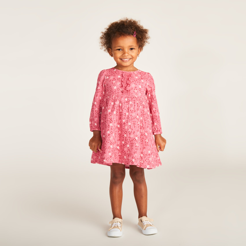 Robe manches longues blousée imprimée fleurie pour bébé fille 