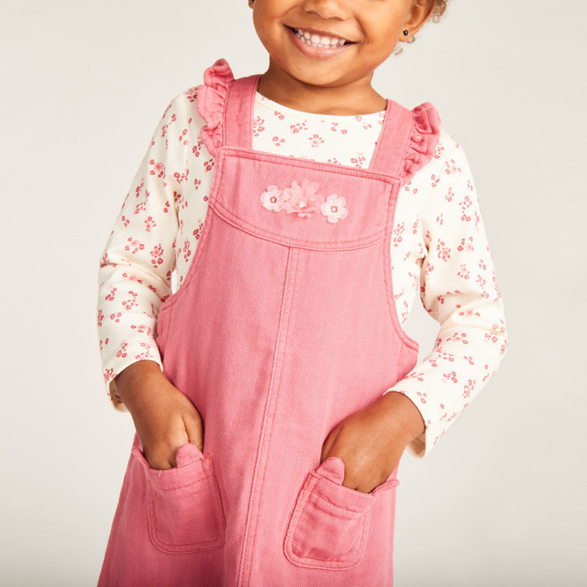 Ensemble 2 pièces avec robe salopette fleuri pour bébé fille 
