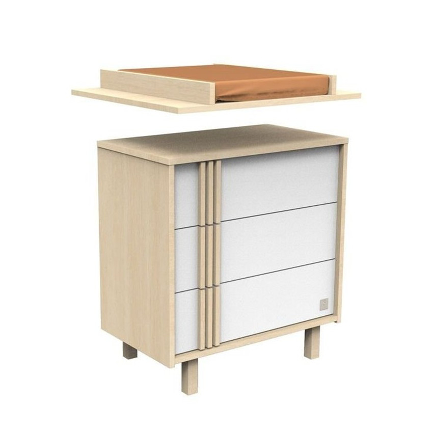 Commode 3 tiroirs Nature chêne velours/blanc laqué 