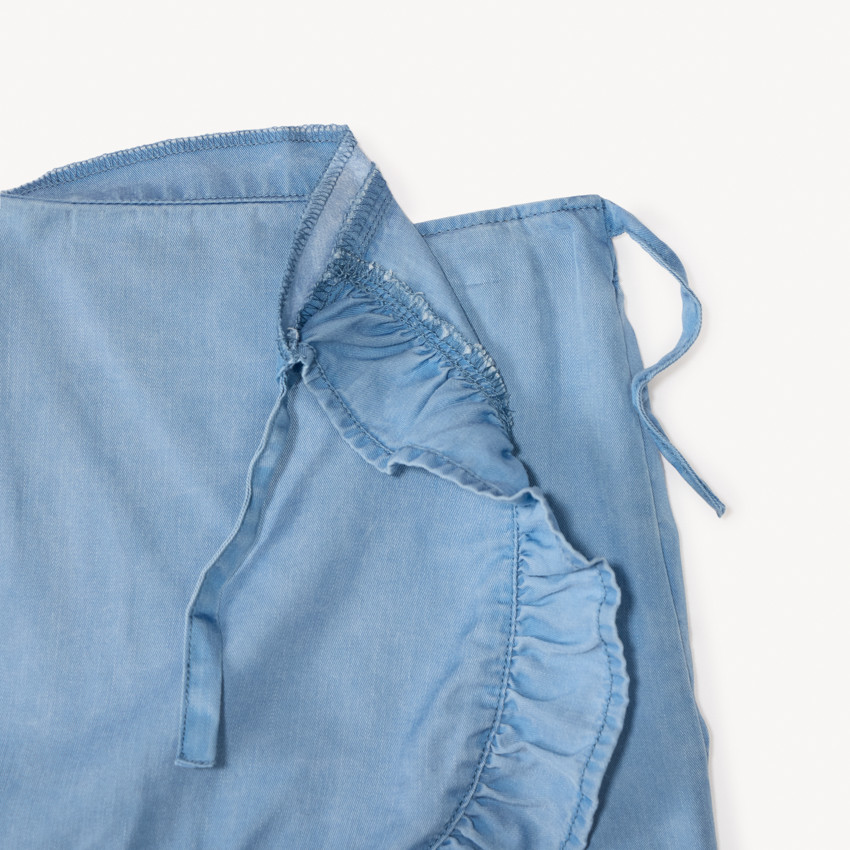 Jupe short uni en Tencel avec volants pour fille  