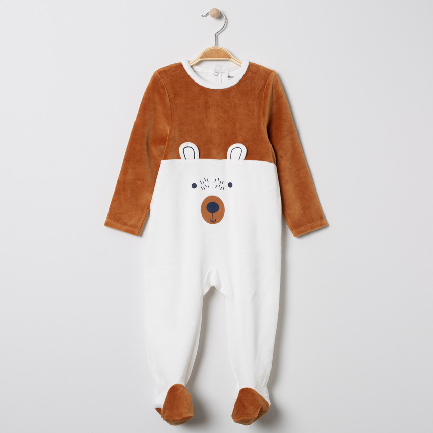 Dors-bien en velours bicolore motif ours