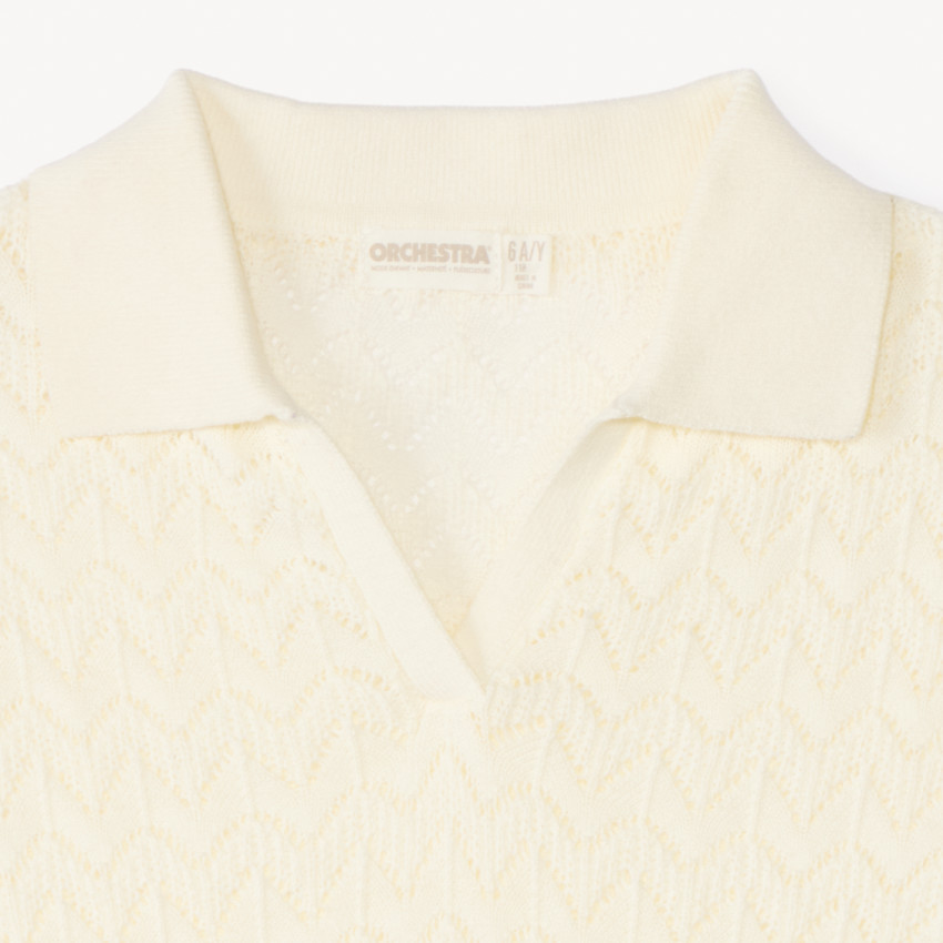 Pull manches courtes uni en tricot ajouré pour fille 