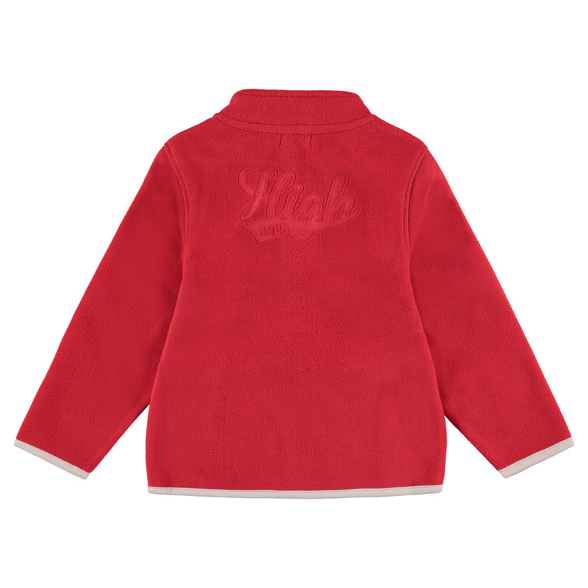 Gilet en polaire rouge zippé avec inscription en relief au dos 
