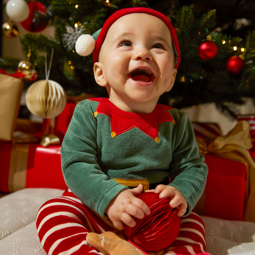 Ensemble ludique dors-bien lutin de Noël + bonnet en velours pour bébé 