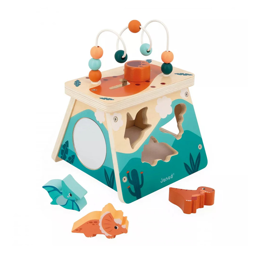 Volcan multi-activités en bois avec dinosaures 