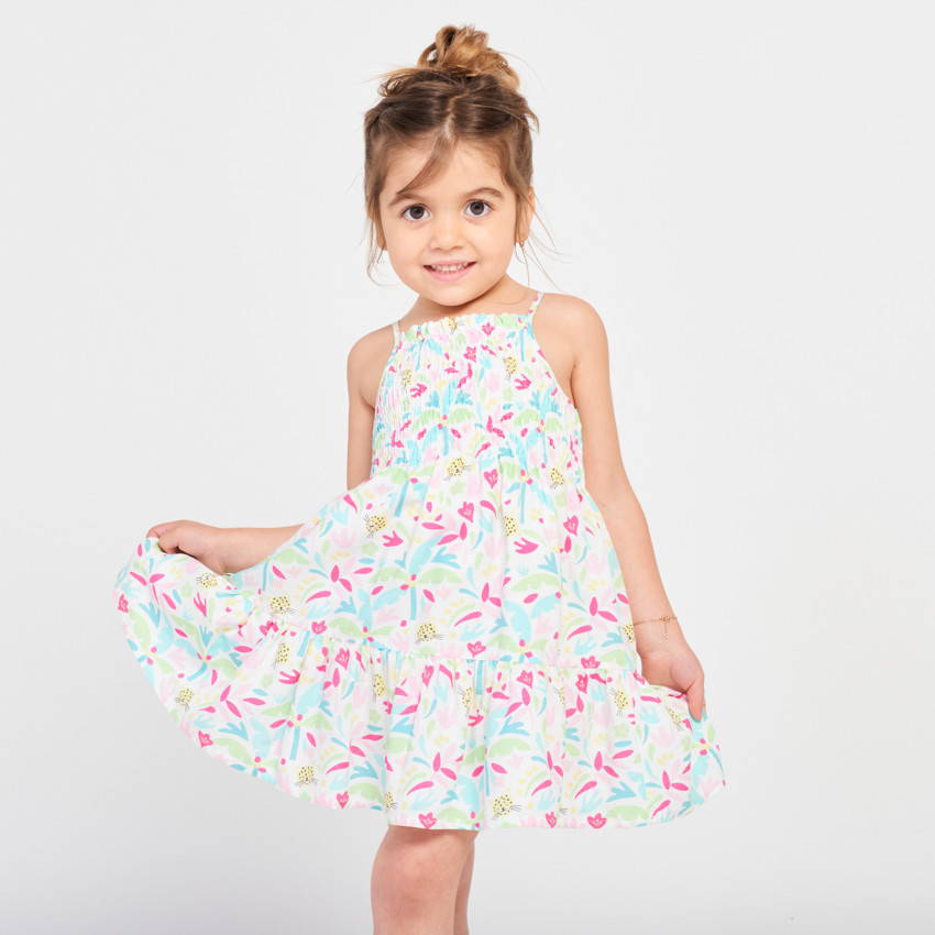 Robe sans manches avec imprimée fleurs et léopards pour bébé fille  