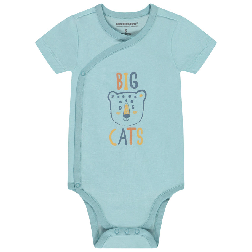 Lot de 7 bodies manches courtes motifs félins pour bébé garçon avec ouvertures différentes selon l'âge 