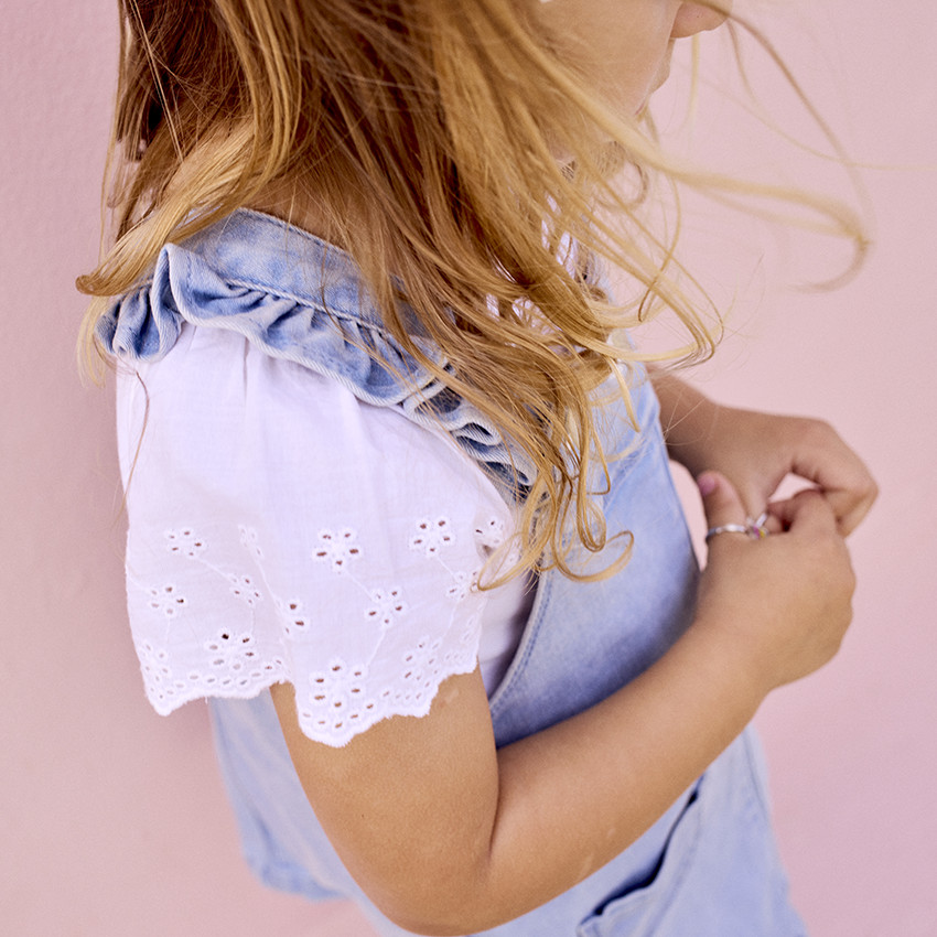 T-shirt manches courtes en broderie anglaise pour bébé fille 