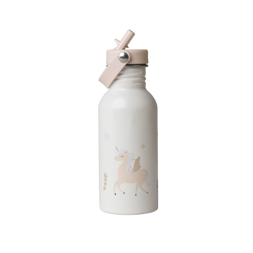 Gourde isotherme avec paille 500ml Licorne écru 