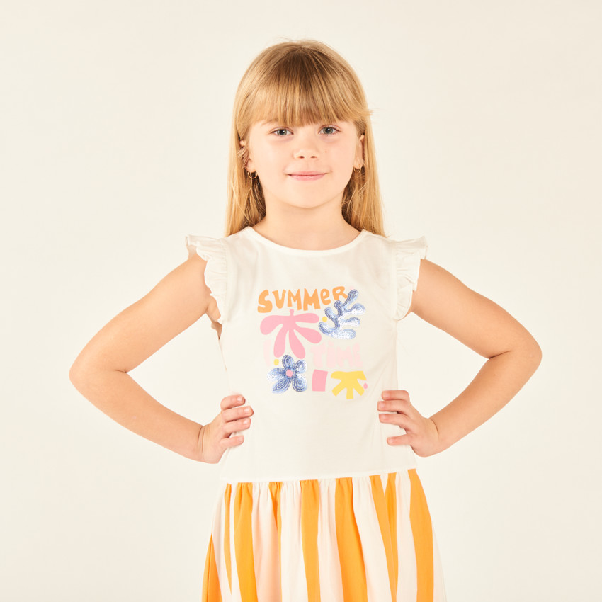 Robe débardeur 2-en-1 bas à rayures pour fille 