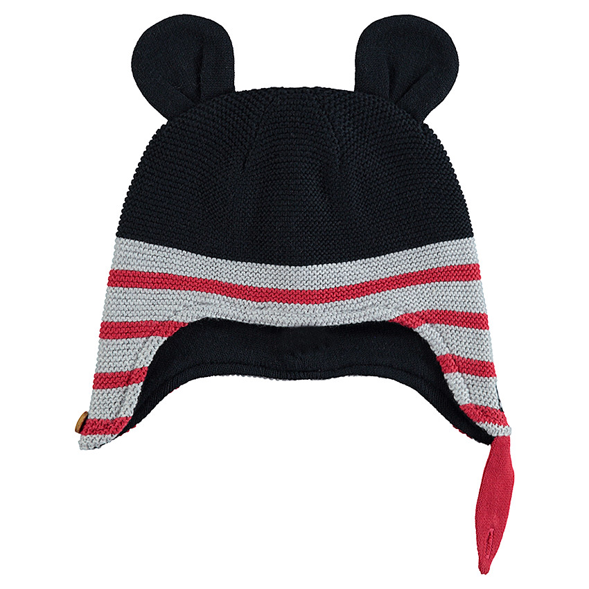Bonnet péruvien avec bandes contrastées et oreilles de Mickey Disney sur le dessus