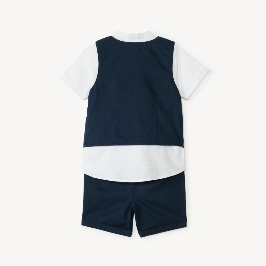 Ensemble court 3 pièces chemise manches courtes + gilet + bermuda pour bébé garçon 