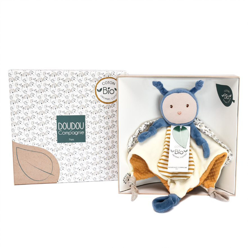 Doudou Pollen l'abeille en tissu de coton bio 25 cm 
