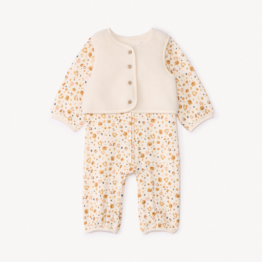 Ensemble combinaison imprimée + gilet pour bébé fille 
