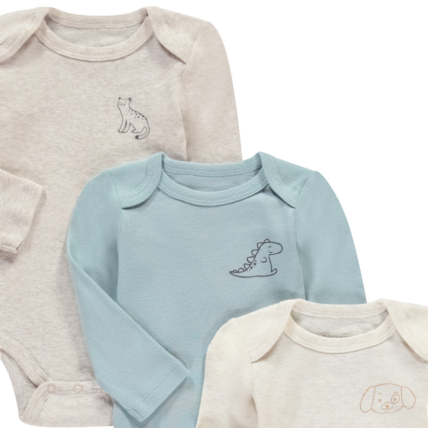 Lot de 5 bodies manches longues prints animaux pour bébé garçon 