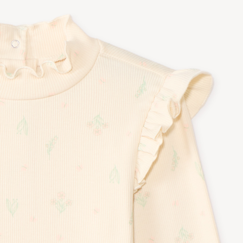 Sous-pull à col cheminée et manches volantées imprimé fleurs pour bébé fille 