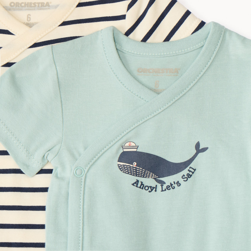 Lot de 7 bodies manches courtes motifs marins pour bébé garçon avec ouvertures différentes selon l'âge 