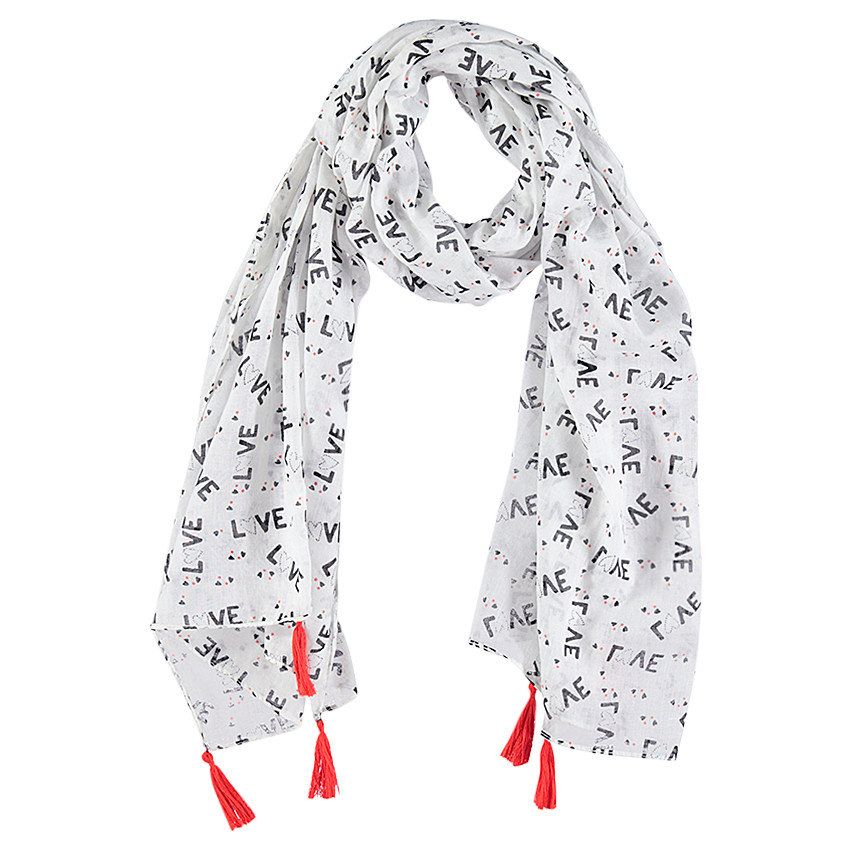 Chèche en voile de coton avec motifs et pompons contrastés 