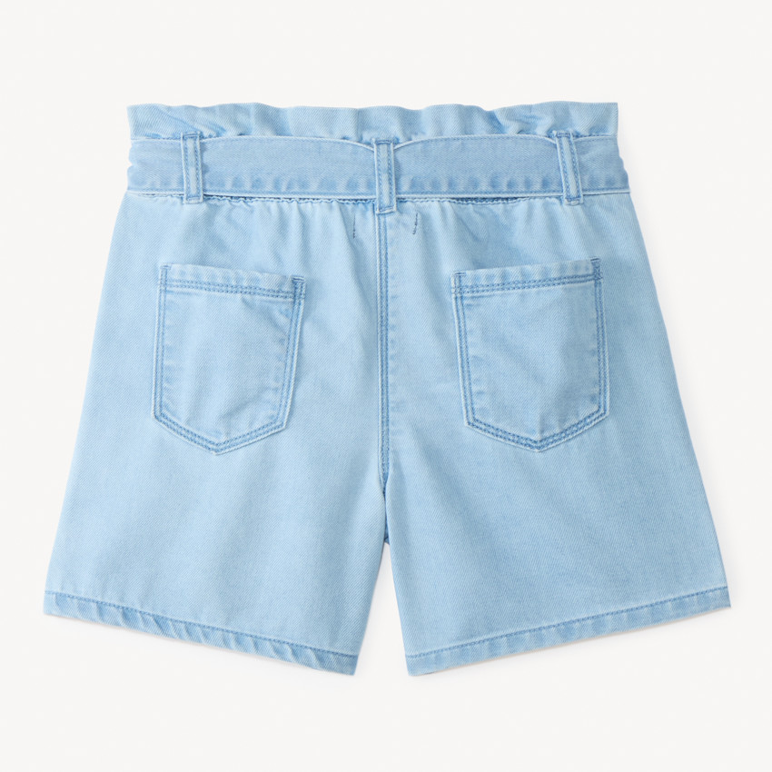 Short paperbag en jean avec ceinture à nouer pour fille 