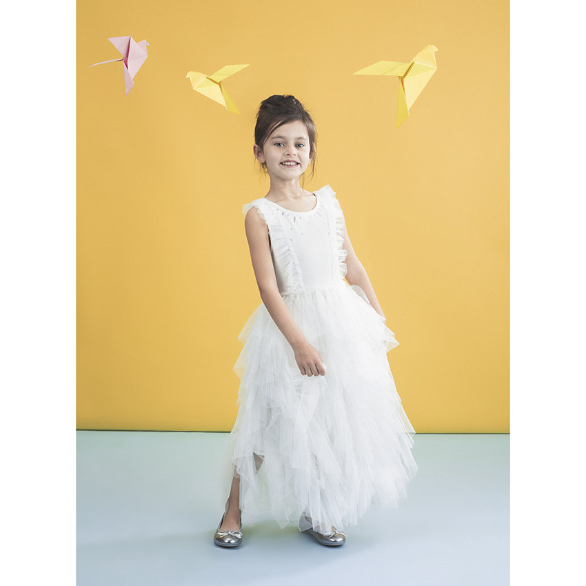 Robe de cérémonie sans manches à volants en tulle et sequins 
