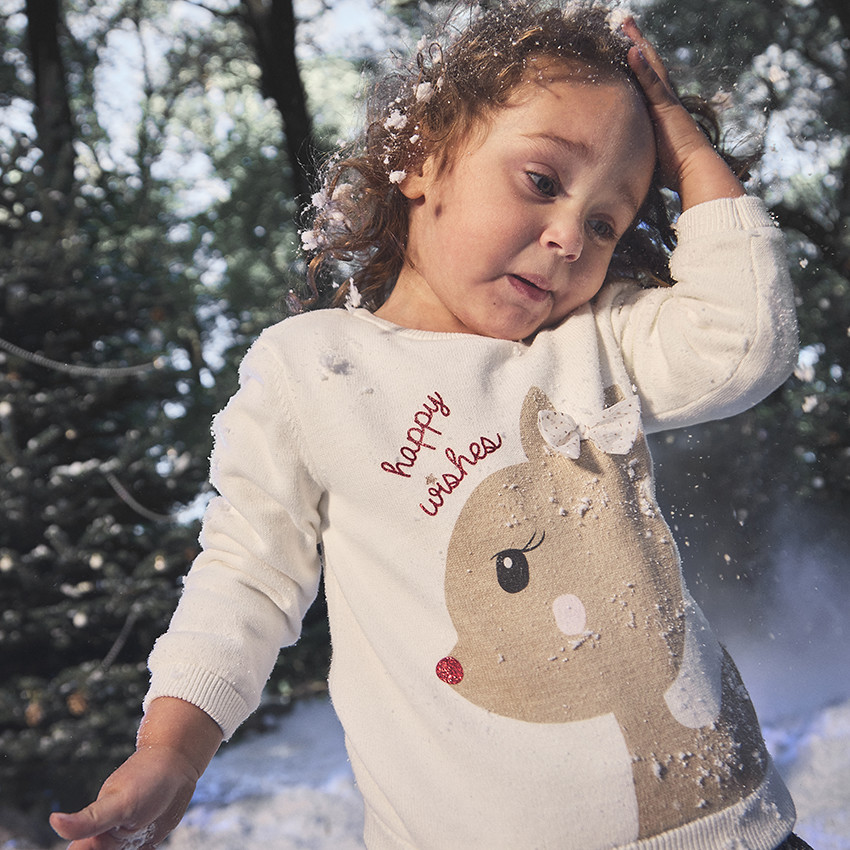 Pull Tricoté Bébé à Motif Cerf De Noël - Manches Longues, Acrylique/coton, Doux Et Chaud Pour L'hiver