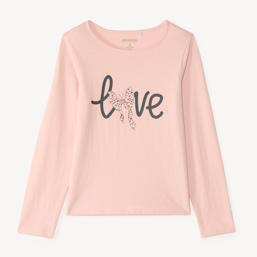 T-shirt manches longues print pailleté fille 