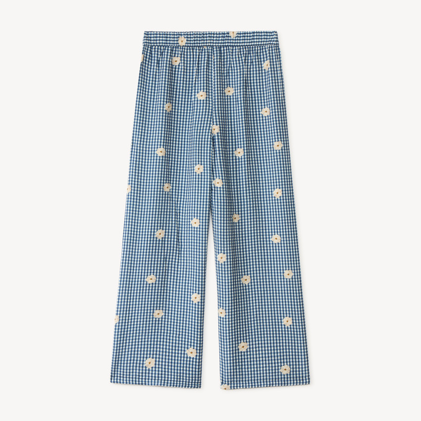Pantalon large vichy et broderie fleurie pour fille 