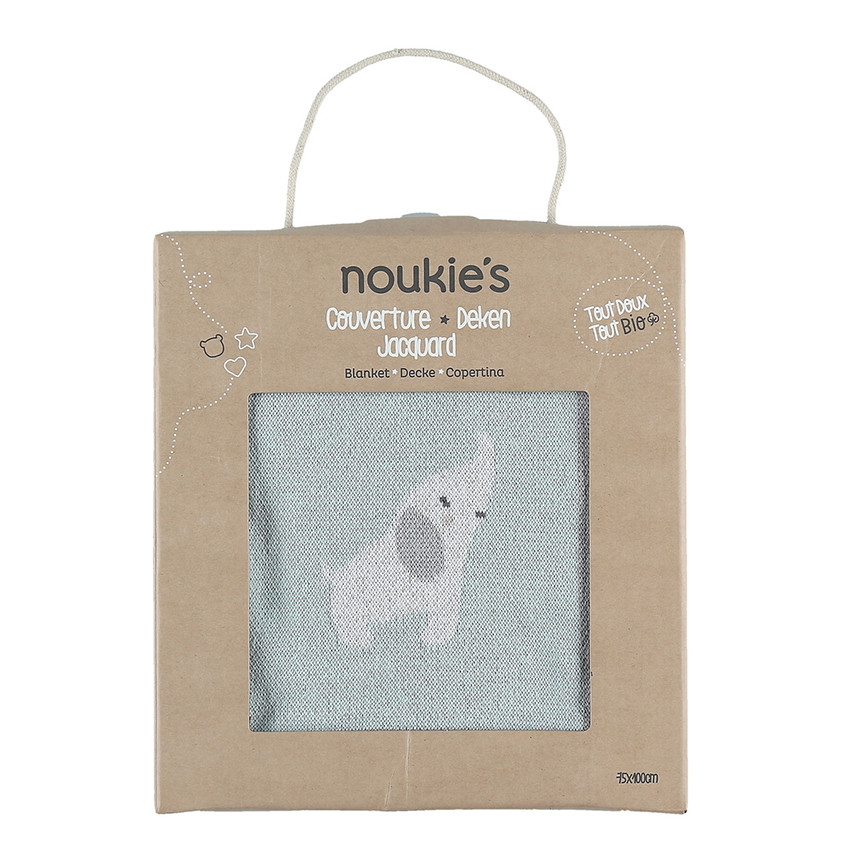 Couverture tricotée en jacquard Bio Anna et Milo 75 x 100 cm - Gris/Vert Pâle 