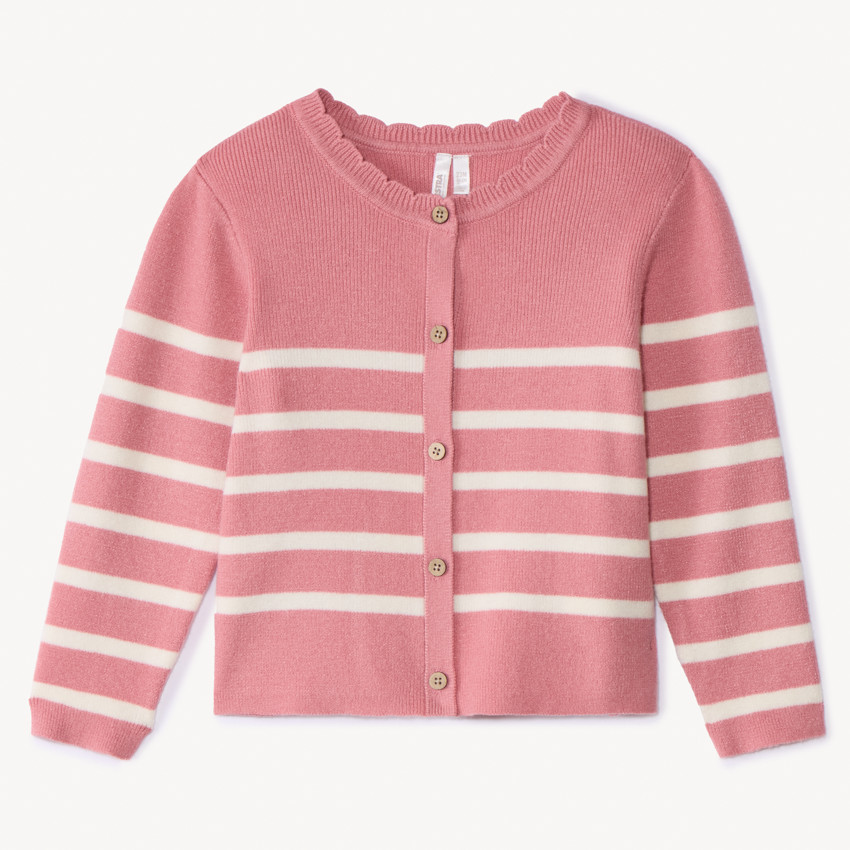 Gilet en tricot côtelé rayé pour bébé fille - Rose