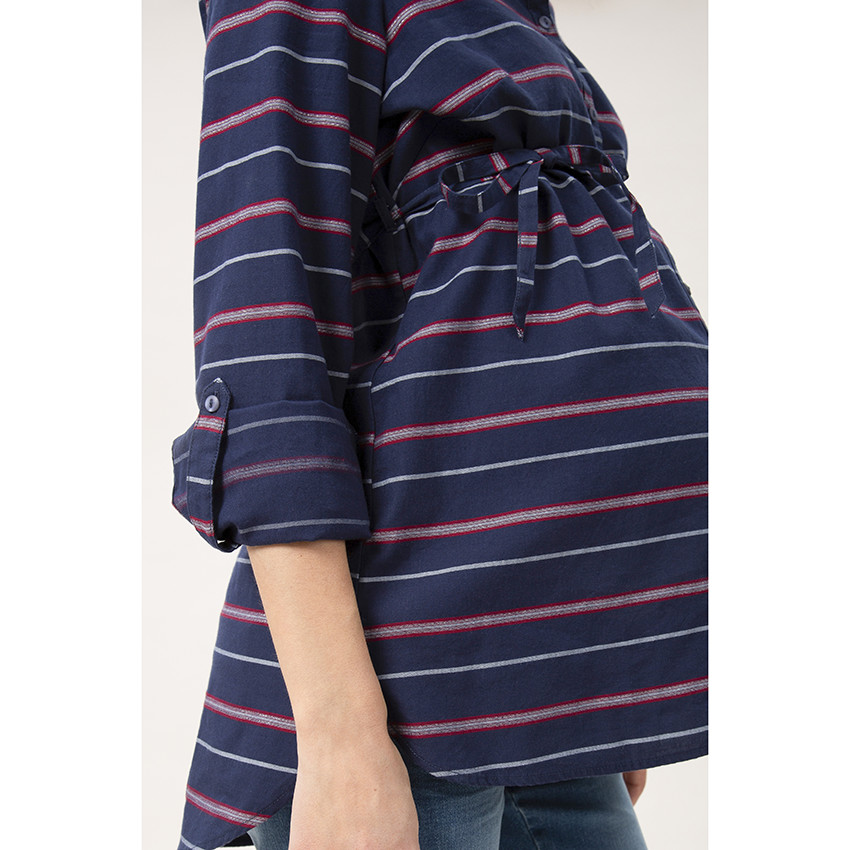 Chemise de grossesse manches longues à rayures et liens à nouer 
