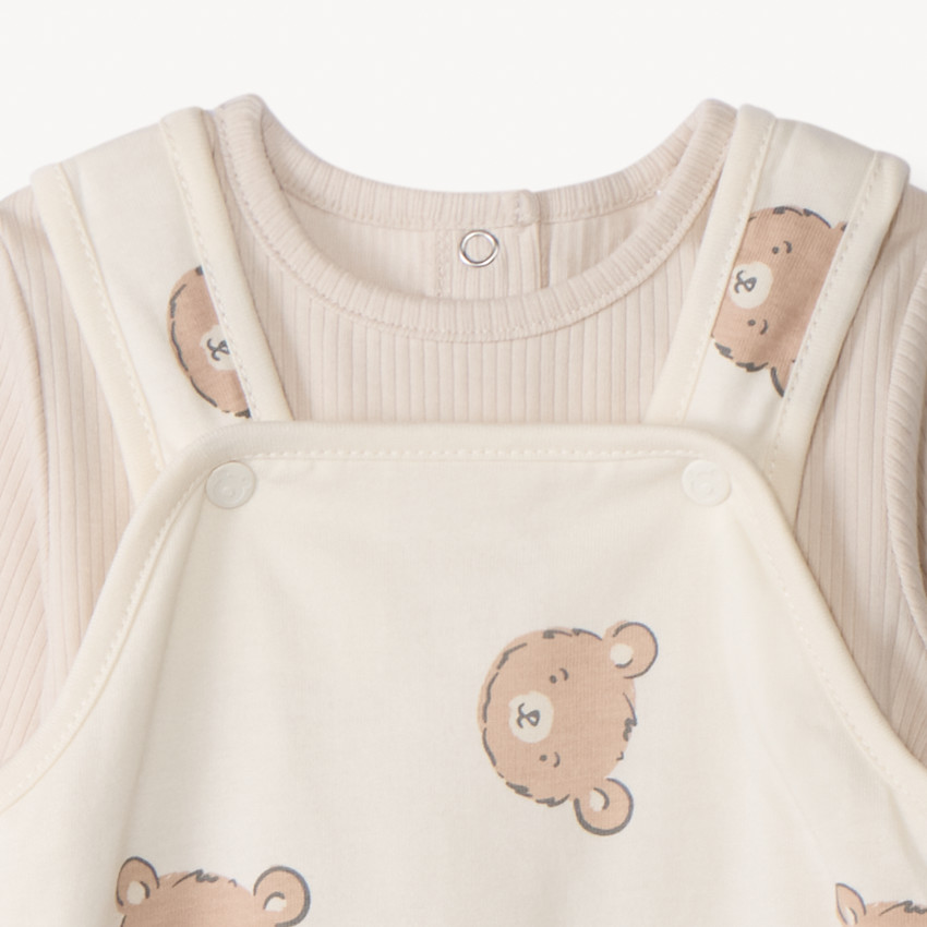 Ensemble 2 pièces salopette imprimé ourson pour bébé 