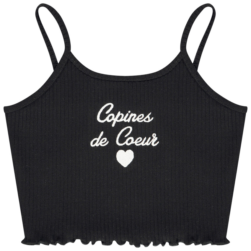 Débardeur court en maille côte avec broderie pour fille  