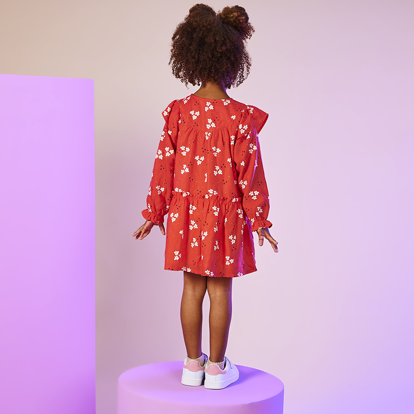 Robe manches longues volantées imprimé fleurs pour fille 