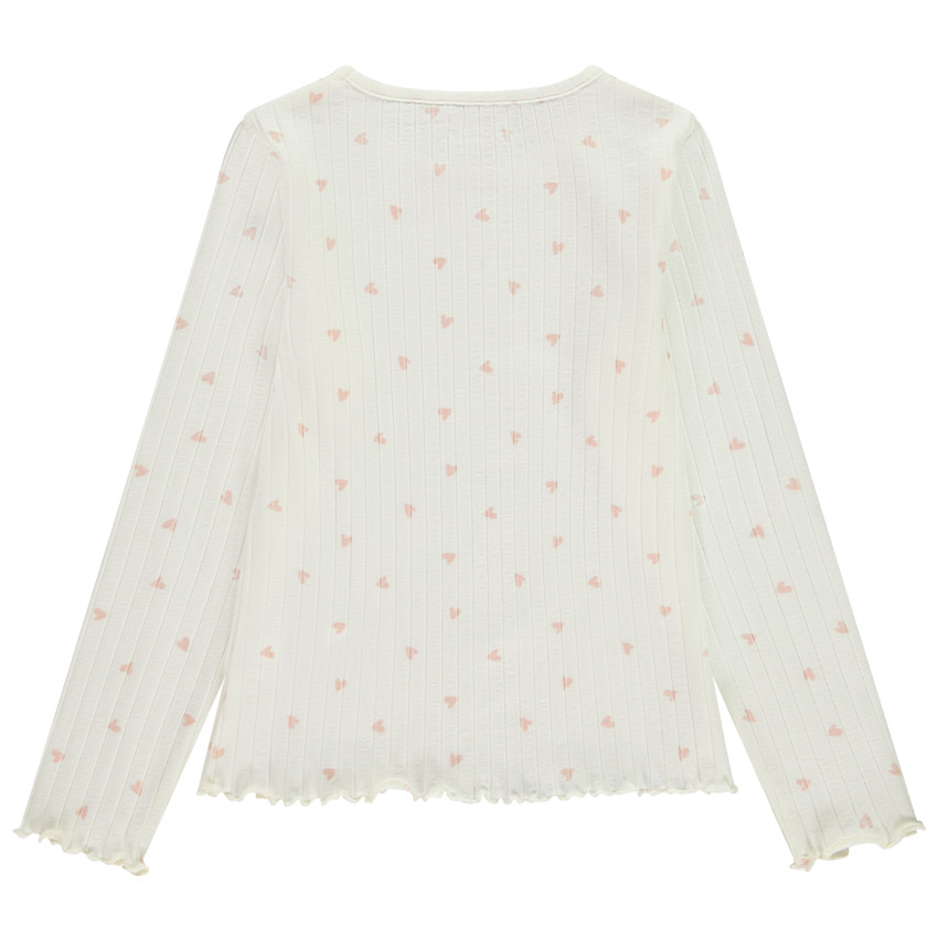 T-shirt manches longues en tricot côte imprimée cœur pour fille 