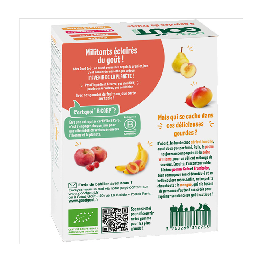 Lot de 4 gourdes de fruits 4x120g 