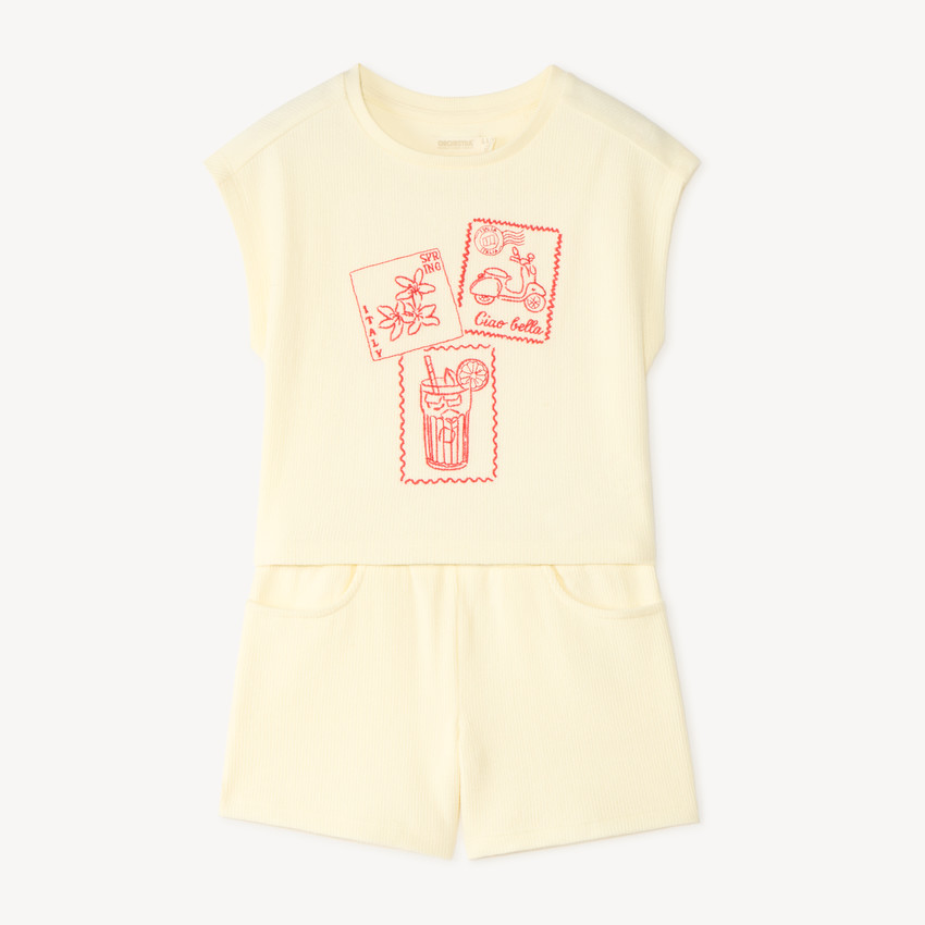 Ensemble débardeur + short broderie timbre pour fille