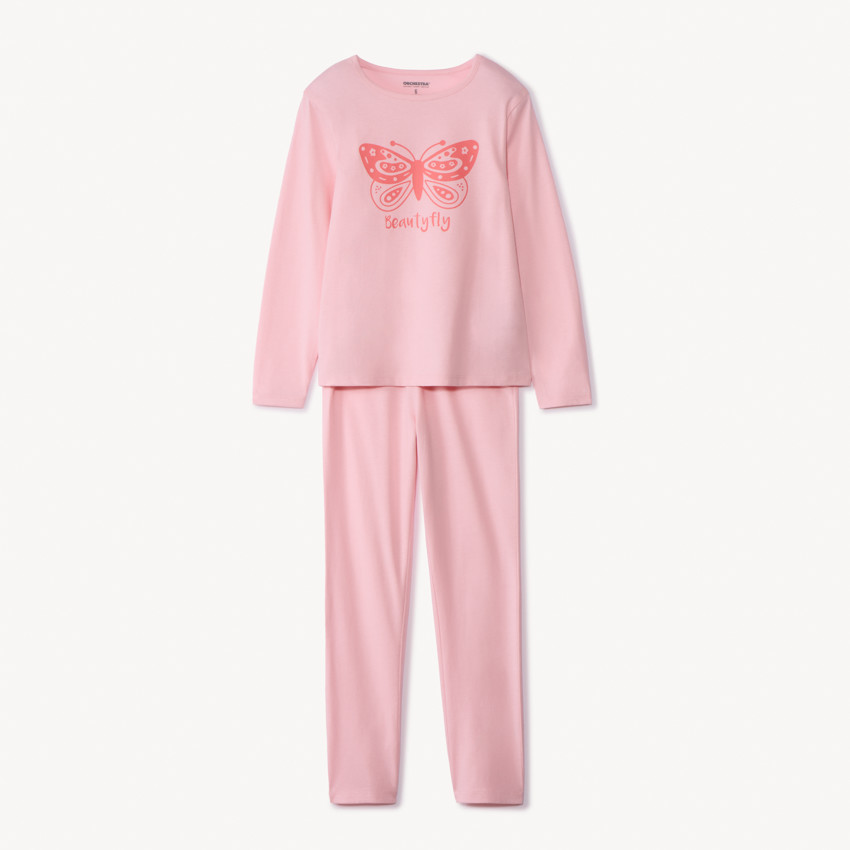 Set pyjama 2 pièces unis avec print papillon pour fille  