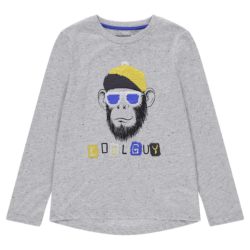 Junior - Tee-shirt manches longues effet neps avec singe en sequins magiques 