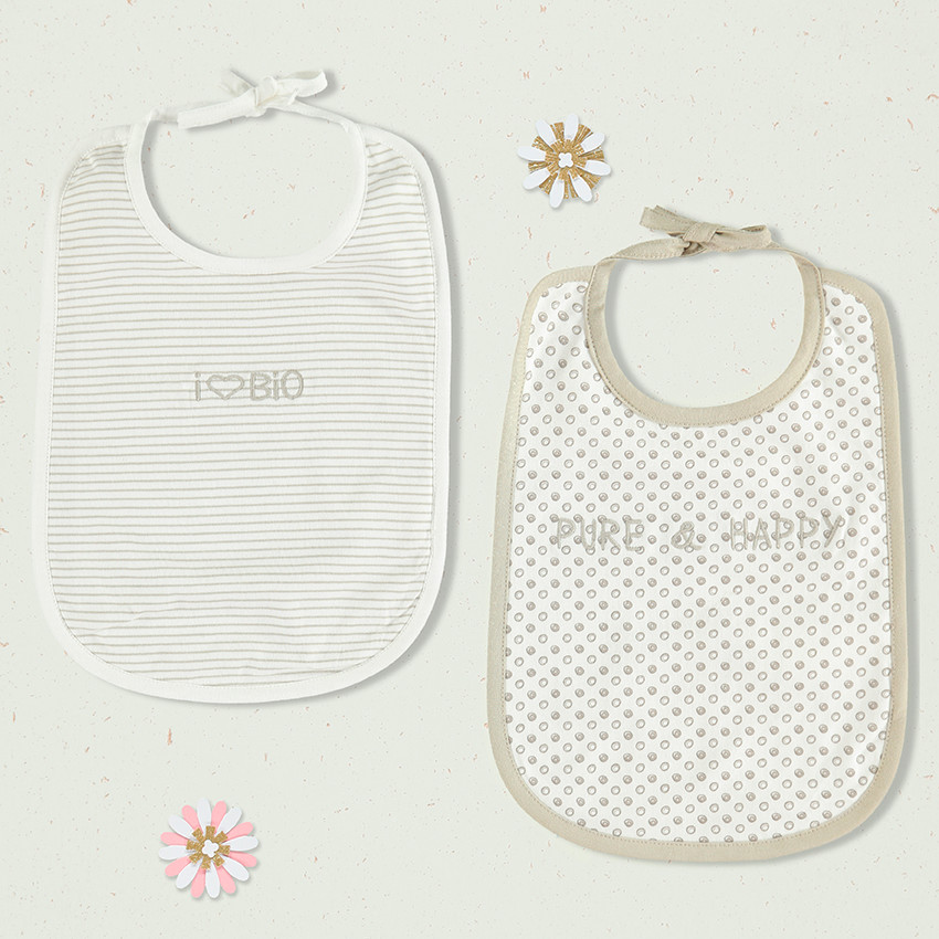 Set de 2 bavoirs en coton éponge bio imprimé / rayé 