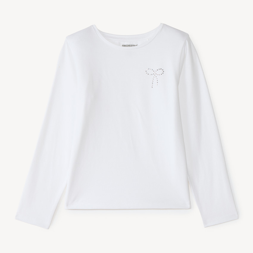 T-shirt fille à manches longues avec nœud en strass