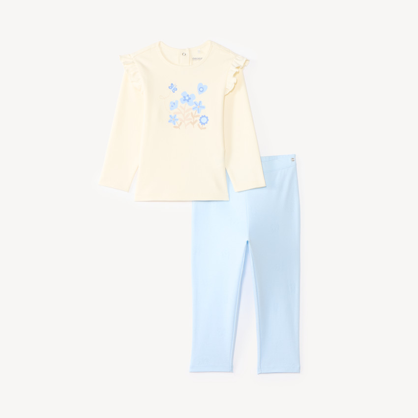Set de pyjama 2 pièces t-shirt + pantalon print fleurs pour bébé fille (finitions différentes selon l'âge) 