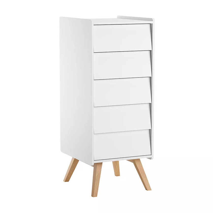 Chiffonnier à 5 tiroirs Vintage blanc/chêne 