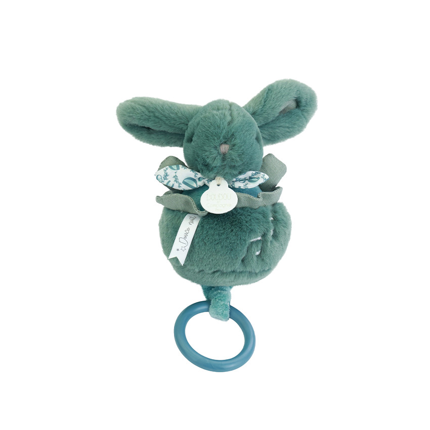 Peluche lapin doudou boîte à musique vert sauge  