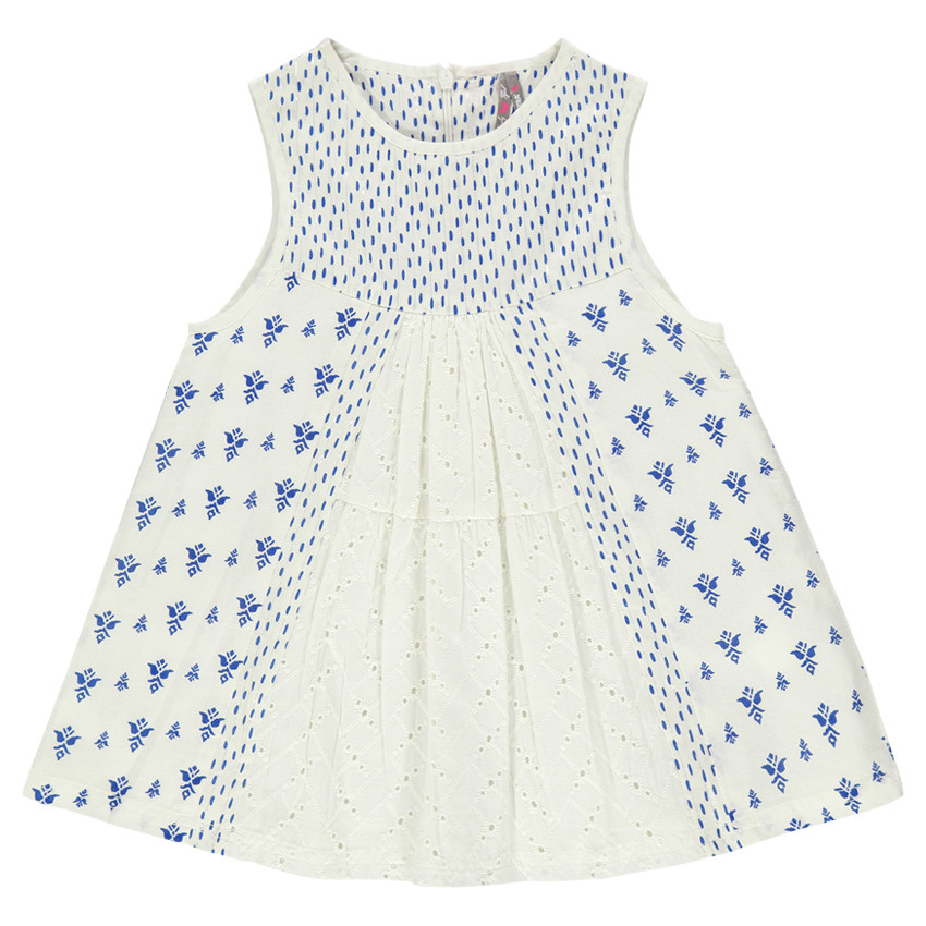 Tunique sans manches imprimée et broderie anglaise 