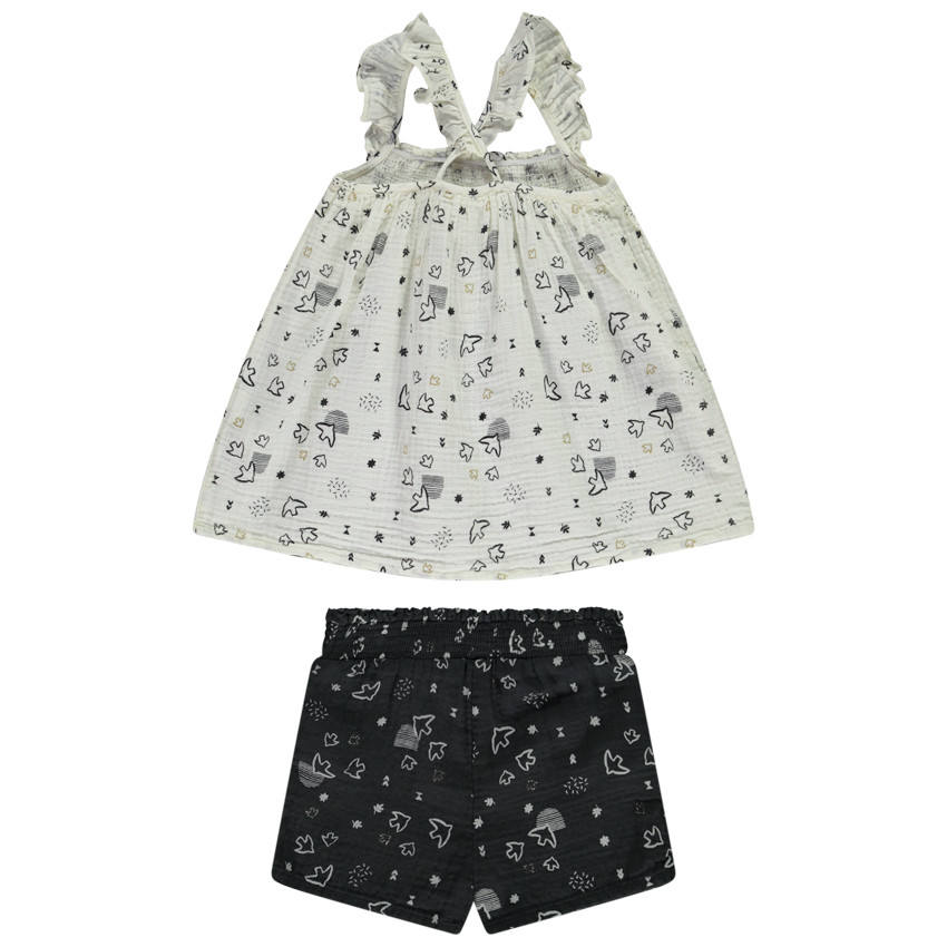 Ensemble débardeur + short imprimé fantaisie oiseaux pour bébé fille 