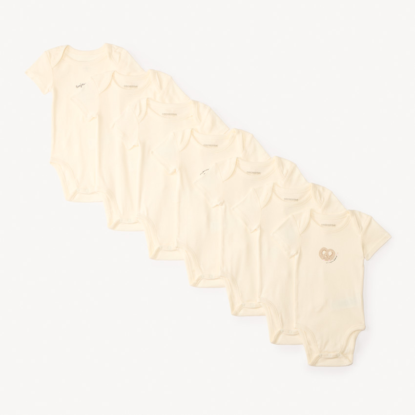 Lot de 7 bodies manches courtes print petit-déjeuner pour bébé fille 