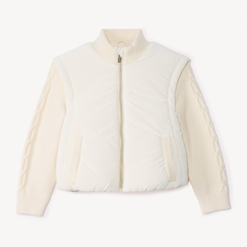 Doudoune et toile et tricot à col montant pour fille  