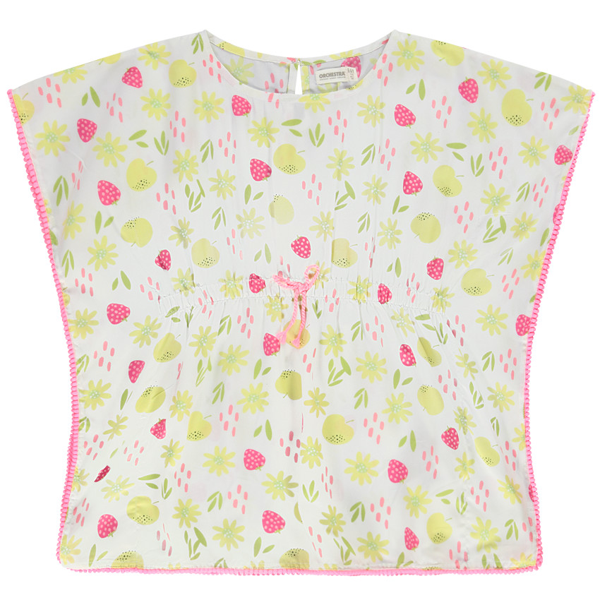 Robe de plage à pompons imprimé fruits/fleurs pour fille